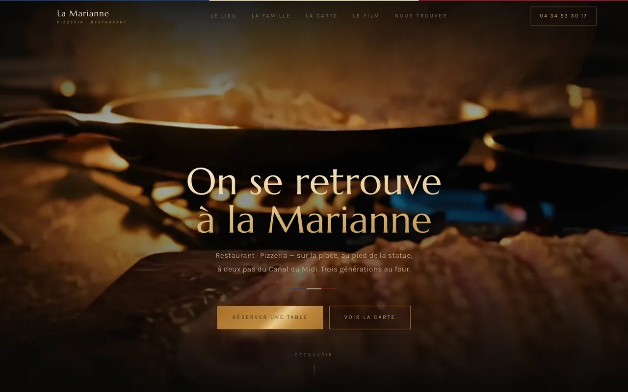 Pizzeria La Marianne — capture réelle du site créé à la voix